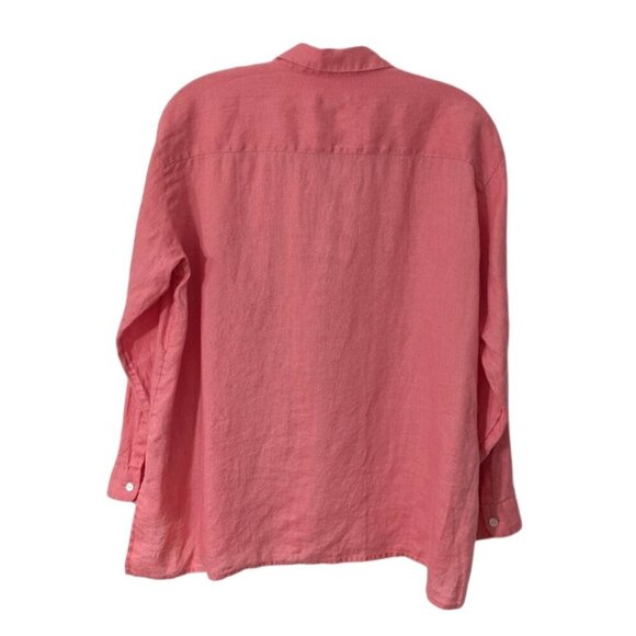 J Jill Love Linen Shirt Women’s Pink Button Up Long Sleeve Coastal Size XLP - Picture 5 of 6